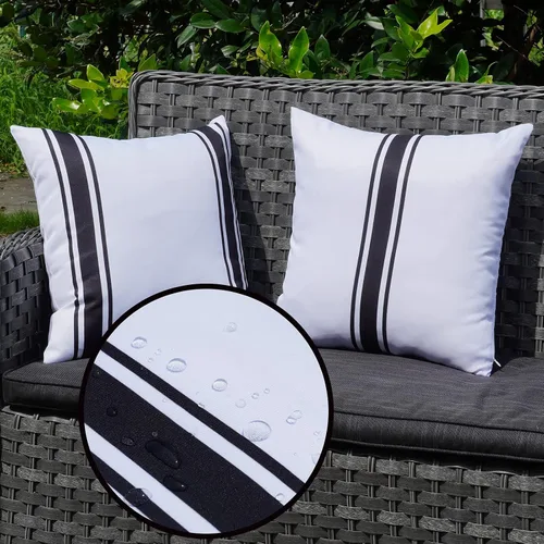 Vista 33 de ONWAY Juego de 2 fundas de almohada para exteriores impermeables de 16 x 16 pulgadas, fundas decorativas de lino, fundas de almohada de lino beige