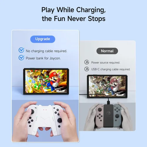Vista 2 de JINGDU Switch Joy-Con - Agarre de carga con batería de 1200 mAh, solución de carga portátil compatible con el controlador de Nintendo Switch