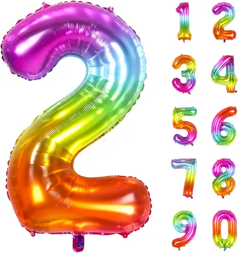 Vista 12 de Globo numérico, globos numéricos gigantes de 40 pulgadas para decoraciones de cumpleaños arco iris, globos numéricos grandes de 0 de mylar