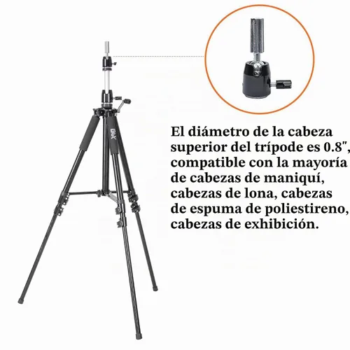 Vista 5 de GEXWORLDWIDE GEX - Soporte de trípode de maniquí resistente de 63 pulgadas para peluca, práctica de entrenamiento de cosmetología, cabeza de Negro
