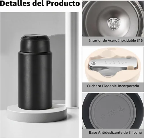 Vista 4 de Termo para alimentos fríos y calientes, tarro de alimentos aislado de 18 onzas con cuchara de asa, contenedor térmico para almuerzo, lonchera