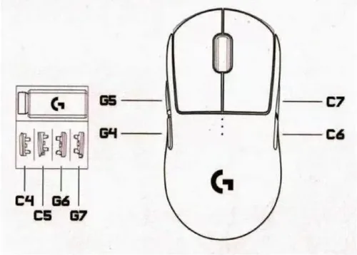 Vista 3 de Botón lateral C4 C5 G6 G7 Cubierta lateral de repuesto para mouse inalámbrico Logitech G Pro (C4 C5 G6 G7)