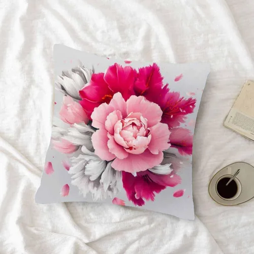 Vista 3 de oFloral Funda de almohada cuadrada de lujo con flor de peonía para sofá, hogar, automóvil, dormitorio, sala de estar, decorativa, 18 x 18 pulgadas