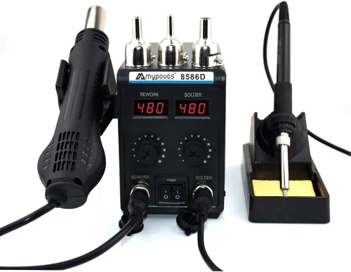 Vista 3 de 8586D Estación de soldadura de 110 V, estación de retrabajo de aire caliente SMD con pantalla LCD dual digital 2 en 1 y soldador, 750 W