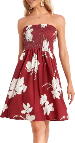 Vista 5 de CHICGAL - Vestido de verano para mujer, salida de baño, sin tirantes, bohemio, estampado floral, vestido de verano, para la playa