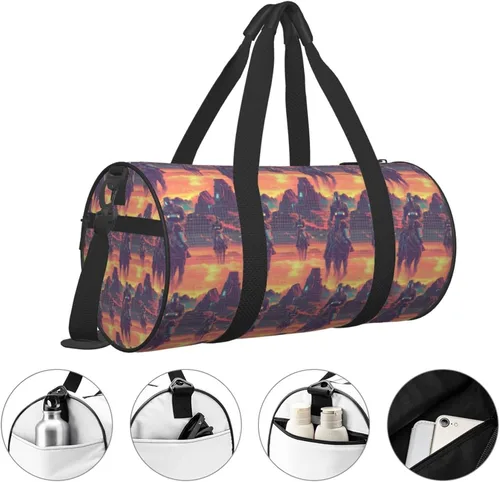 Vista 3 de Large Duffle Bag for Travel - Cyber Retro Western Cowboy Print Gym Bag for Women Men, Travel Foldable Bags for Women Men with Zippered Multiple