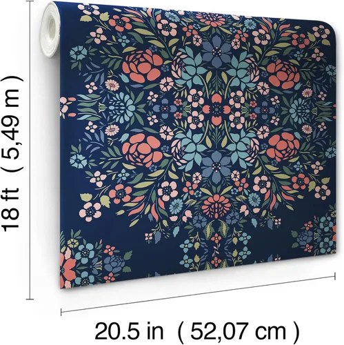Vista 8 de RoomMates RMK12587PLW - Papel tapiz para despegar y pegar con diseño floral de medallón azul