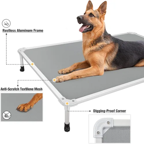 Vista 41 de Veehoo Cama elevada para perros a prueba de mordidas - Cuna elevada refrescante para mascotas - Marco de aluminio plateado y tela de malla