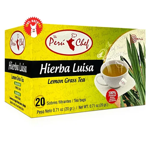Vista 3 de Peruchef Te Hierba Luisa 20 sobres Filtrantes 20 bolsas de té de hierba de limón de Perú, paquete de 3