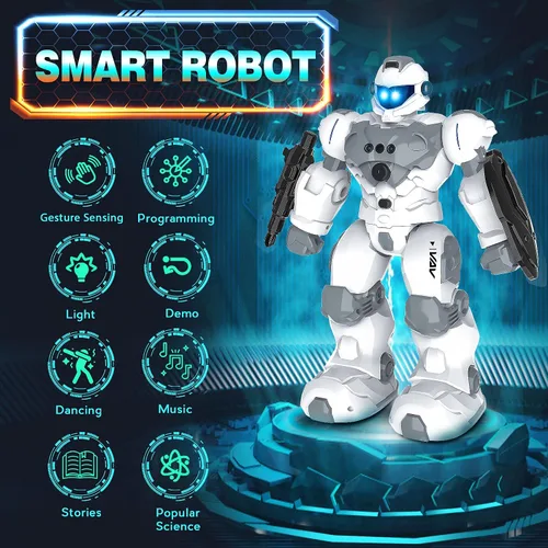 Vista 4 de VAV Juguetes para niños de 6 a 10 años, robot recargable de control remoto, robot RC programable inteligente con detección de gestos de 2.4 GHz