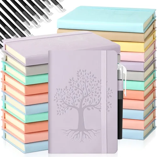 Vista 8 de Estune Tree Cuadernos Pequeños de Cuero con Soporte para Bolígrafo, Cuadernos de Bolsillo de Tapa Dura, Cuadernos Temáticos Bonitos con Rayas
