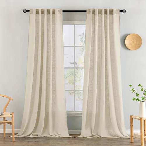 Vista 69 de MIULEE - Cortinas semitraslúcidas suaves y gruesas con textura de lino para cocina y ventana de baño, con trabilla trasera y bolsillo para Blanco