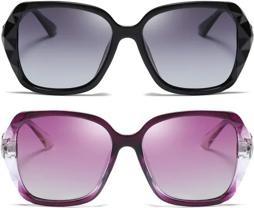 Vista 2 de Dollger Gafas de sol polarizadas de gran tamaño para mujer, de moda, clásicas, con protección UV400, B: negro y morado