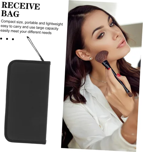Vista 7 de DOITOOL Elegante soporte para brochas de maquillaje de lona, organizador de 15 bolsillos para cosméticos ordenados, negro, 11.8 x 11.0 in