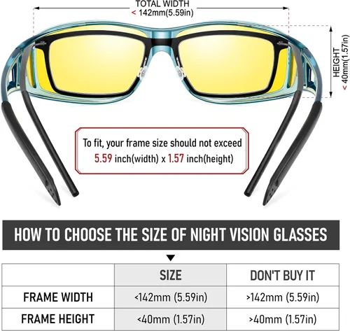 Vista 62 de Night Vision Driving Glasses for Men & Women - Polarized Anti Glare Fit Overs with Wrap-Around HD Yellow Lens