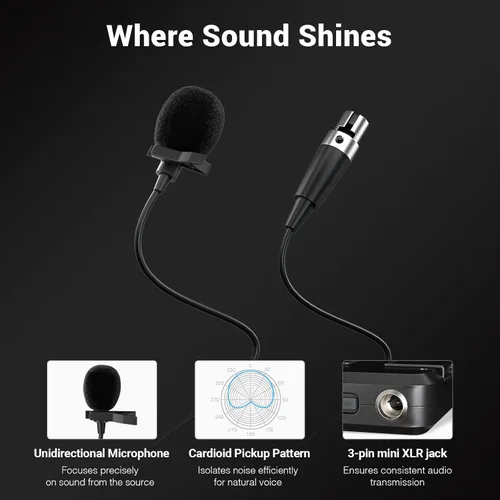 Vista 5 de Phenyx Pro Sistema de micrófono inalámbrico de 4 canales, set de micrófono inalámbrico UHF con escaneo automático, 4 bodypacks