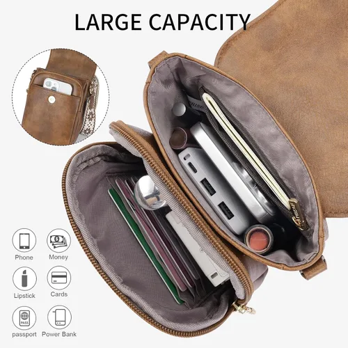 Vista 3 de APHISON Bolsos cruzados pequeños para mujer, a la moda, cartera de cuero para teléfono, monederos para tarjetas, ranuras para tarjetas con correa