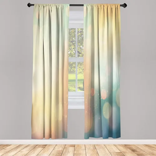Vista 64 de Ambesonne - Cortinas amarillas para ventana, arte moderno escandinavo de escena de jardín con flores de tulipán y mariposas bailando, juego de 2