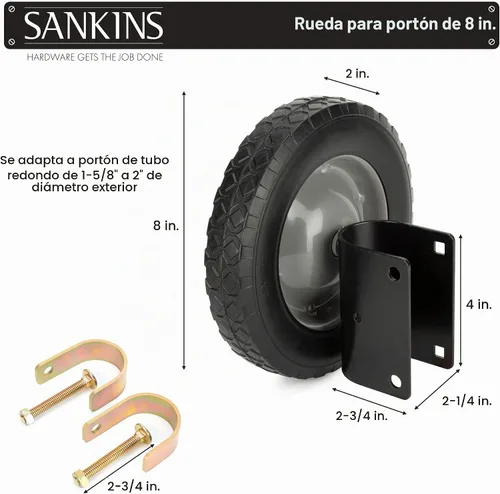Vista 3 de Rueda de puerta de goma de 8 pulgadas, rueda de soporte de puerta resistente, montaje lateral para puerta batiente, tubo de metal, valla de cadena