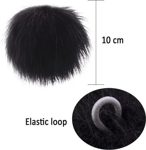 Vista 3 de SIQUK 24 Piezas de Bolas de Pompón de Pelo Sintético Negro con Lazo Elástico, Pompones Esponjosos de Pelo de Zorro Sintético para Gorros, Bonés