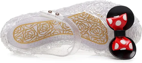 Vista 8 de OMGard Zapatos de gelatina para niñas, sandalias de cumpleaños de princesa de reina de la nieve para niñas pequeñas, sandalias azules con purpurina
