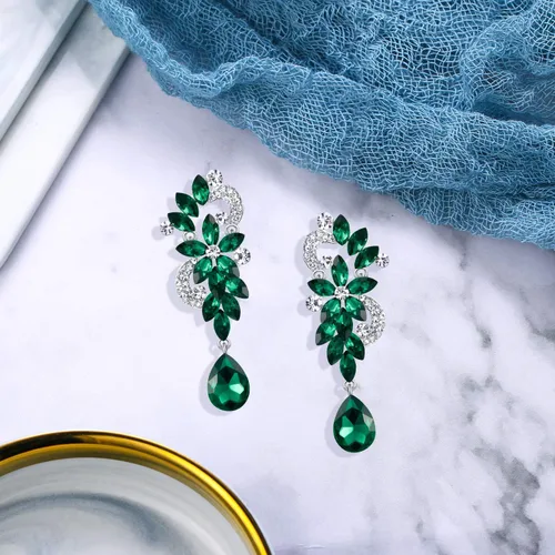 Vista 5 de BriLove - aretes colgantes bohemios con flores de cristal para novia