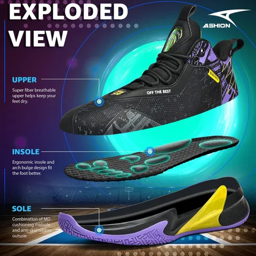 Vista 2 de ASHION Zapatos de baloncesto para hombre, antideslizantes, zapatos deportivos profesionales de baloncesto para hombre