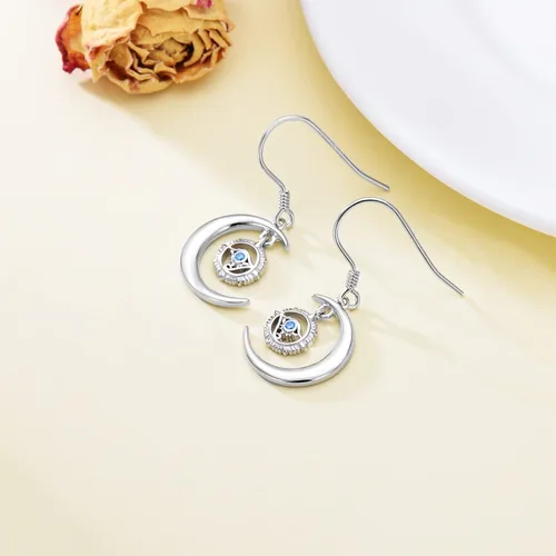 Vista 6 de Moonstone - Aretes de filigrana de ojo turco de plata de ley Hamsa para mujer