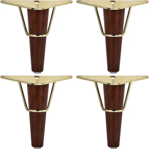 Vista 6 de Juego de 4 patas de madera maciza para muebles de 5 pulgadas, juego de 4 patas de repuesto de placa superior triangular de metal moderno de mediados