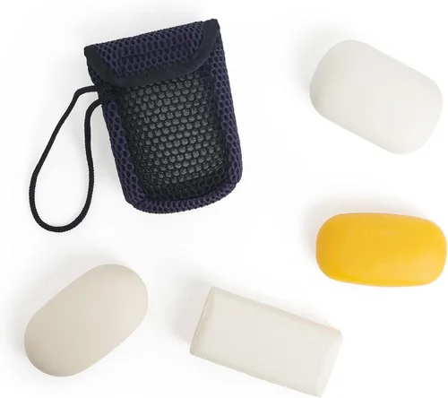 Vista 4 de MainBasics - Bolsa de jabón exfoliante de doble cara, color azul Se adapta a barras de jabón de tamaño estándar
