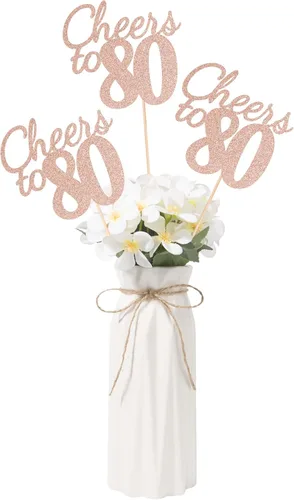 Vista 38 de Gexolenu Cheers to 21, paquete de 10 centros de mesa con purpurina dorada de doble cara para cumpleaños número 21 para mesas, palitos decorativos