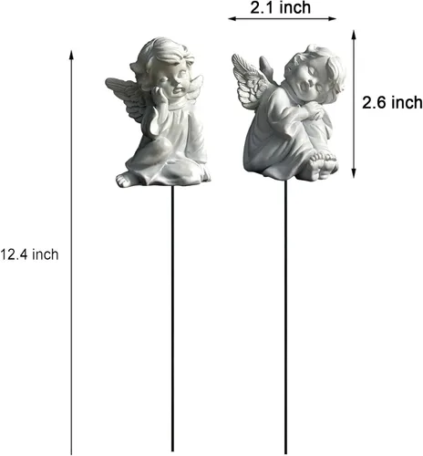 Vista 6 de OwMell Juego de 2 Estacas Decorativas de Jardín con Ángeles, Pequeños Adornos de Ángeles de Hadas para Jardín, Estatua Conmemorativa de Ángel