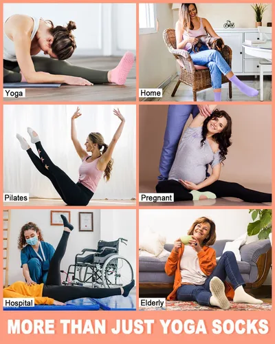 Vista 5 de 6 pares de calcetines de agarre de pilates para mujer, calcetines atléticos antideslizantes para yoga, barre, ballet, descalzo, entrenamiento