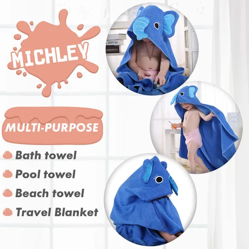 Vista 4 de Michley - Bata de algodón con capucha para niños y niñas de 0 a 6 años, Azul