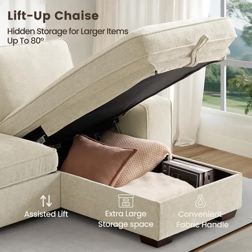 Vista 3 de PARKOL Sofá modular en forma de L de 97 pulgadas con almacenamiento, sofá con diván reversible, carga USB tipo C, tela de felpilla, fundas