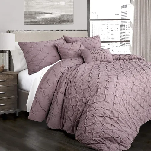 Vista 12 de Lush Decor Ravello Pintuck Juego de Edredón – Juego de ropa de cama texturizada de lujo de 5 piezas – Decoración tradicional de dormitorio inspirada