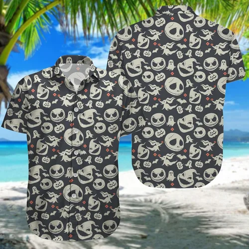 Vista 2 de Camisa hawaiana de personaje de la película, camisa casual con botones de personaje de Jack, camisa de película de dibujos animados, camisa unisex