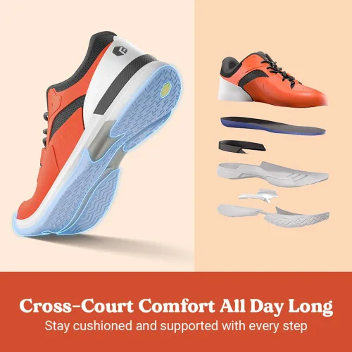Vista 4 de FitVille Zapatos anchos de pickleball para hombre, zapatos de tenis con soporte de arco para fascitis plantar