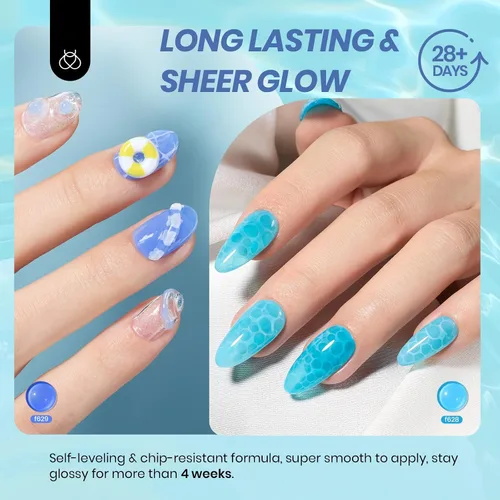 Vista 3 de Beetles - Juego de esmaltes de uñas de gel azul, 6 colores A - Azul Bubble Splash