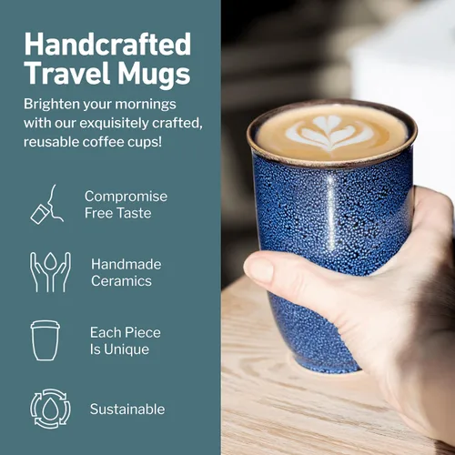 Vista 2 de NOVA CERAMICS Taza de viaje – Taza de viaje de cerámica con tapa – Taza de café de viaje única para llevar – Vaso de café apto para microondas