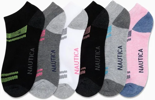 Vista 3 de Nautica Calcetines deportivos acolchados de corte bajo para mujer (paquete de 6)