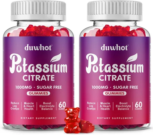 Vista 8 de duwhot Gomitas de citrato de potasio de 1000 mg, suplemento de potasio para adultos, mujeres y hombres, ayuda a calambres en las piernas y la salud