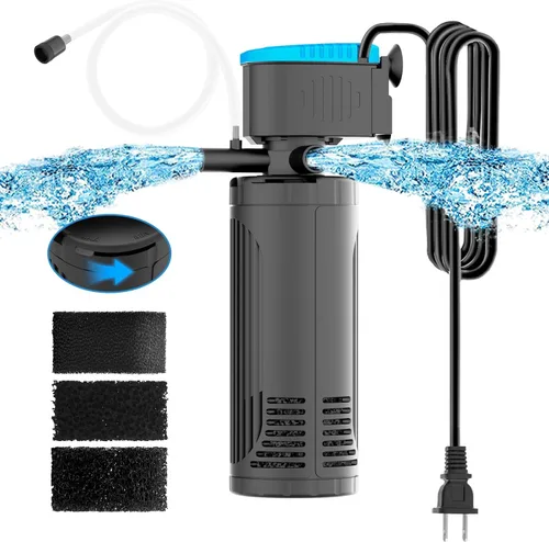 Vista 11 de AquaMiracle Filtro sumergible para acuario de 3 etapas en tanque con doble salida de agua y aireación, filtro interno de tanque de peces de 130 GPH