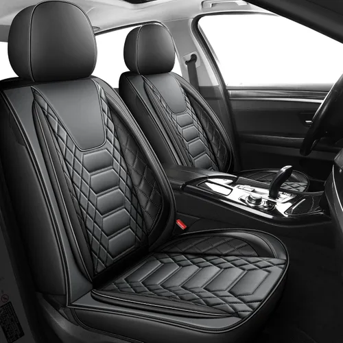 Vista 9 de FREESOO Fundas de asiento delantero de automóvil, 2 unidades, protector de cuero para asiento del conductor, compatible con bolsa de aire, ajuste