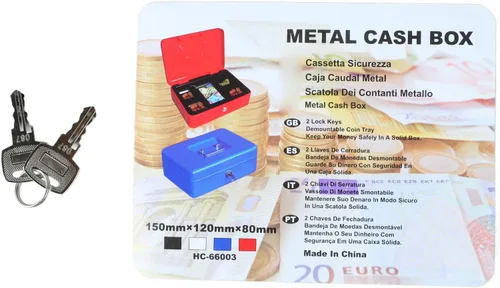Vista 8 de Pyhodi Caja de dinero con cerradura de dos llaves, caja fuerte de metal pequeña con bandeja de dinero, organizador de dinero seguro para dinero