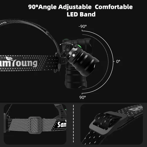 Vista 5 de Linterna frontal de alto lúmen con función de inducción, linterna de cabeza con 7 modos y vida útil de batería de 50h, linterna frontal LED con zoom