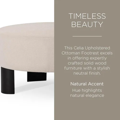 Vista 6 de Maven Lane Celia - Otomano tapizado redondo grande y contemporáneo, reposapiés acolchado para sofá o silla con patas de madera en acabado negro