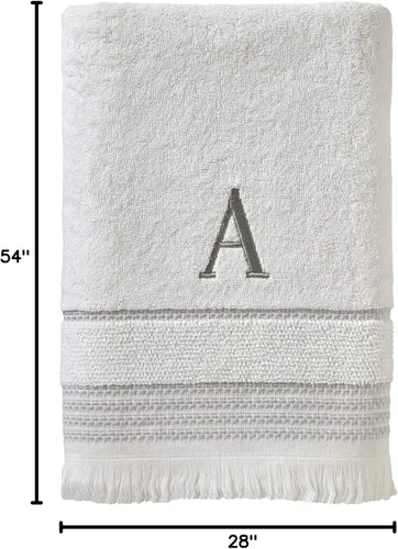 Vista 6 de SKL Home Toalla de baño casual con monograma, A, 28 x 54 pulgadas, color blanco