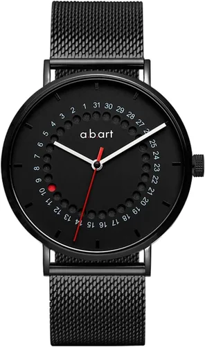 Vista 10 de a.b.art Reloj de cuarzo para hombre, movimiento Ronda con piezas suizas, cristal de zafiro, correa de malla milanesa, diseño ultrafino, esfera negra