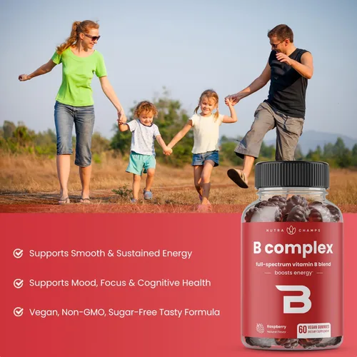 Vista 4 de NutraChamps Gomitas de complejo de vitamina B, gomitas de vitamina B aumentan la energía, vitaminas del complejo B B1, B2 (riboflavina), B3
